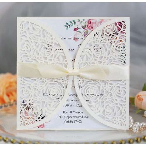 Square Wedding Card Elegant Invitation Card Laser Cut Paper Valentine's Day Rose Invitation Card